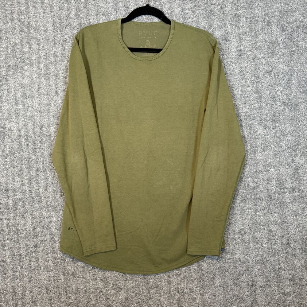 Bylt Shirt Mens Medium Green Drop Cut Lux Long Slv Tshirt Performance‎ Stretch
